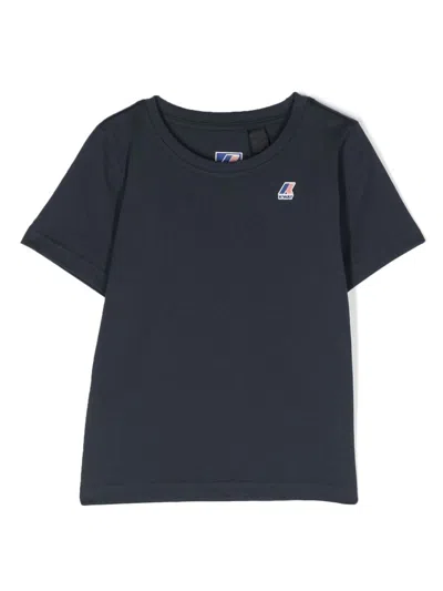 K-way Kids' Logo-patch Cotton T-shirt In Blue