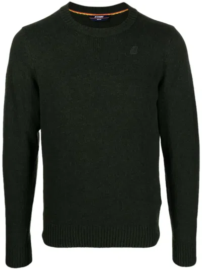 K-way Logo-patch Crew-neck Jumper In Green