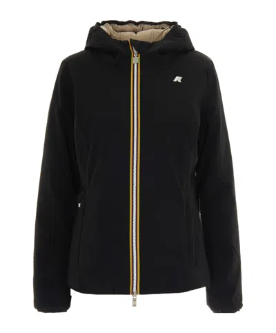 K-way Logo Patch Hooded Reversible Jacket In Black