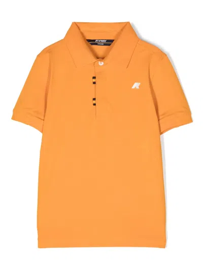 K-way Kids' Logo-patch Polo Shirt In Orange