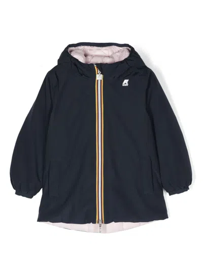 K-way Kids' Logo-patch Reversible Hooded Jacket In Blue