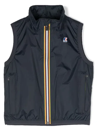 K-way Kids' Logo-patch Zip-up Gilet In Blue Depth