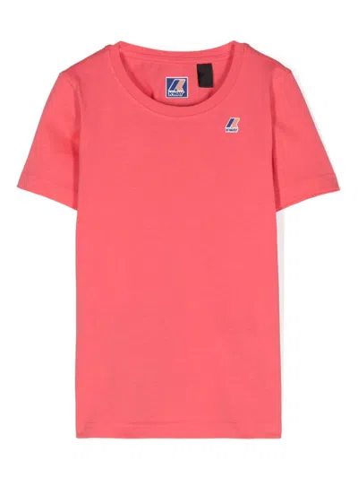K-way Kids' Logo-print Cotton T-shirt In 粉色