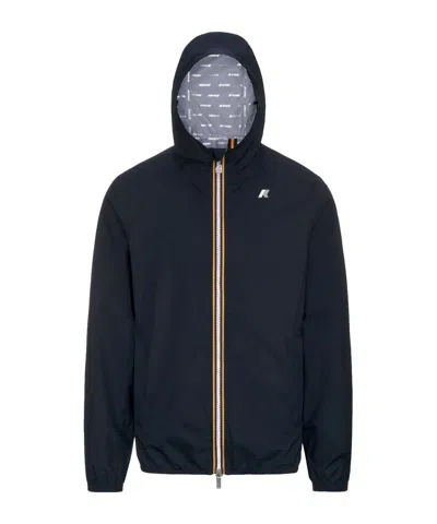 K-way Logo Printed Hooded Zipped Jacket In Blue