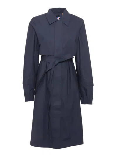 K-way Jesy Belted Trench Coat In Blue