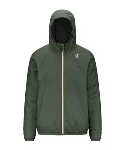 K-way Logo Printed Hooded Zipped Jacket In Green