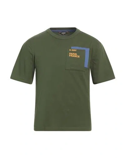 K-way Man T-shirt Military Green Size L Cotton