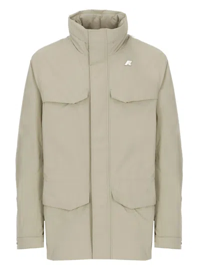 K-way Long Down Jacket With Hood And Pockets In Neutral