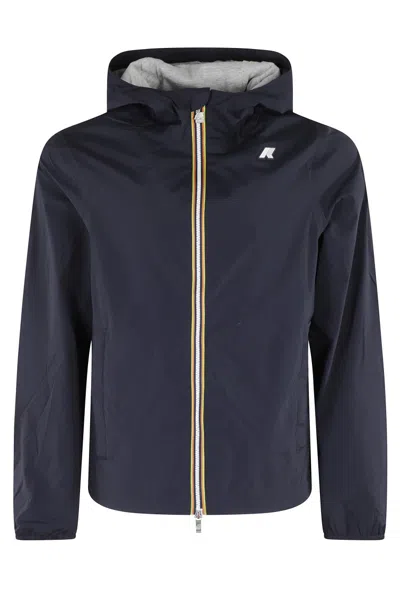 K-way Nylon Jacket With Hood And Central Double-slider Zipper In Blue