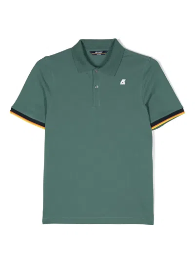 K-way Kids' Logo-patch Piqué Polo Shirt In Green