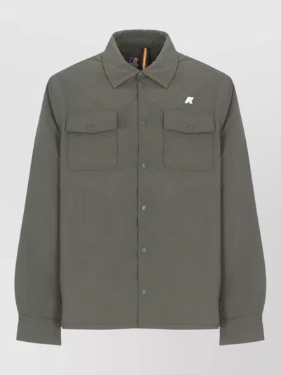 K-way Padded Short Jacket Button Pockets Collar In Green