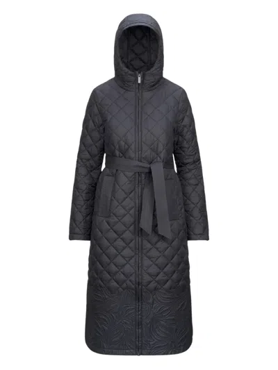 K-way Quilted Belted Hooded Jacket In Black