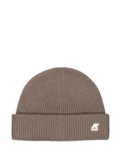 K-way Raised-logo Beanie Hat In Brown