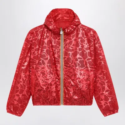 K-way Red Laurette Jacket With Laminated Print