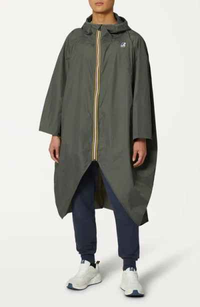 K-way Rennes Waterproof Packable Rain Poncho In Green Blackish