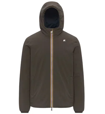 K-way Reversible Brown Waterproof Jacket With Adjustable Hood In Black