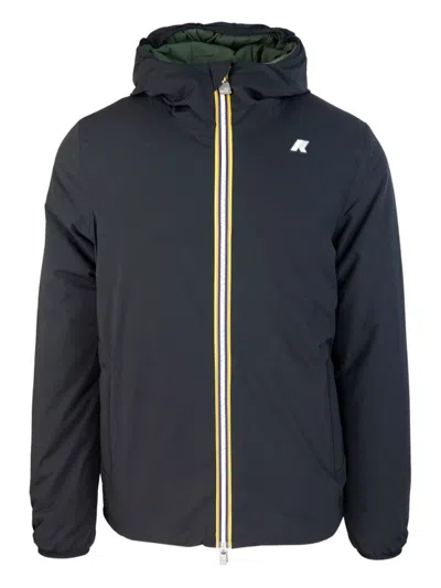 K-WAY REVERSIBLE HOODED JACKET WITH PADDED DESIGN AND STRIPED ACCENTS