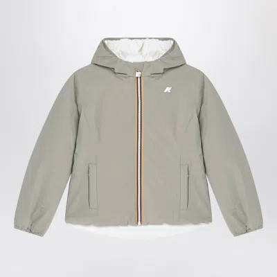 K-way Kids' Reversible Lily Warm Jacket In Green/gardenia White In Gray