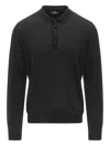 K-way Merino Wool Blend Long Sleeve Polo Top In Black