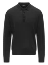 K-way Merino Wool Blend Long Sleeve Polo Top In Black