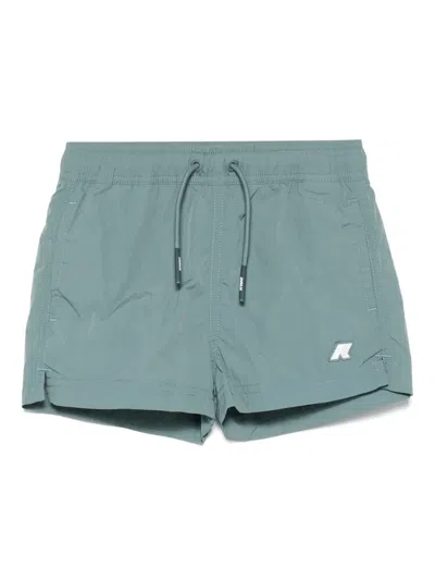 K-way Kids' Rubberised-logo Swim Shorts In Green