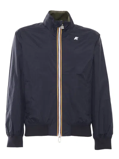 K-way Logo Printed Zipped Reversible Jacket In Blue
