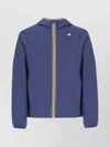 K-way Short Waterproof Jacket With Hood And Elastic Hem In Blue