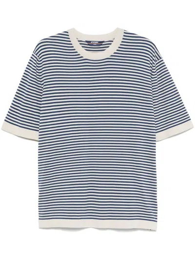 K-way Striped Crew Neck T-shirt In Sand Beige
