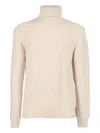 K-way Cream Chunky Knit Turtleneck Sweater In Multi
