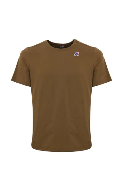 K-way T-shirt With Logo In Technical Fabric In Brown