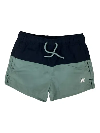 K-way Kids' Two-tone Drawstring Swim Shorts In Green