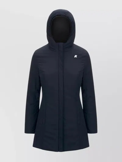 K-way Warm Double Coat With Hood And Pockets In Blue