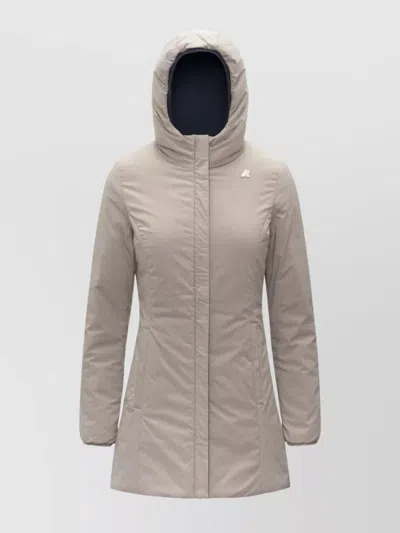 K-way Warm Double Hooded Coat Side Pockets In Neutral