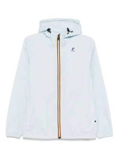K-way Waterproof Baby Blue Jacket With Drawstring Hood In White