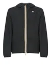 K-way Waterproof Black Jacket With Gros Grain Details In Green