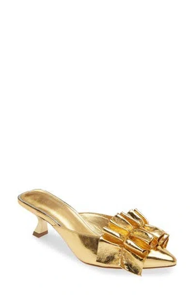 Kaanas Bella Ruffle Kitten Heel Mule In Gold
