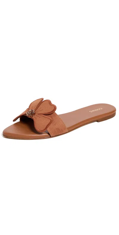 Kaanas Bliss By Lun Flower Applique Sandals Caramel