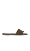 Kaanas Cala Linen Asymmetric Beaded Slide Sandals In Brown