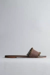 Kaanas Cala Linen Asymmetric Beaded Slide Sandals In Brown