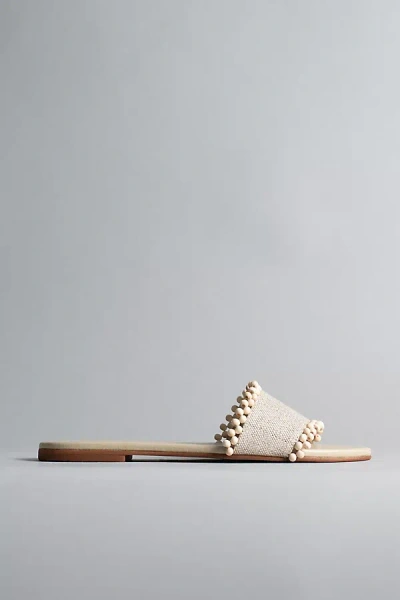 Kaanas Cala Linen Asymmetric Beaded Slide Sandals In White