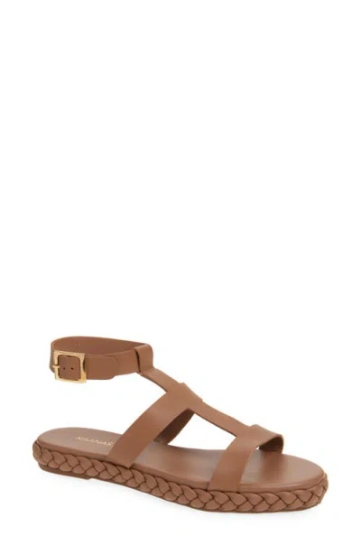 Kaanas Cedros Braid Detail Ankle Strap Sandal In Brown