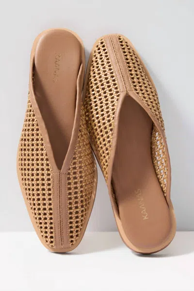 Kaanas Lagash V-cut Basketweave Mule Flats In Honey