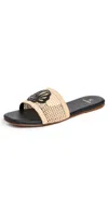 Kaanas Meera Fishnet Slides With Contrast Leather Seashell Black In Black
