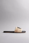 Kaanas Meera Fishnet Slides With Contrast Leather Seashell Black In Black