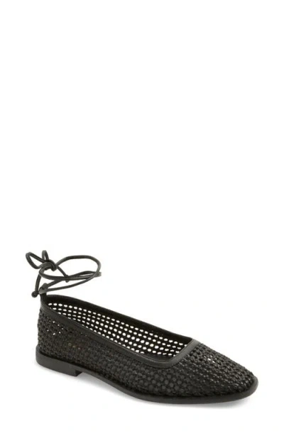 Kaanas Nana Woven Ankle Wrap Ballet Flat In Black
