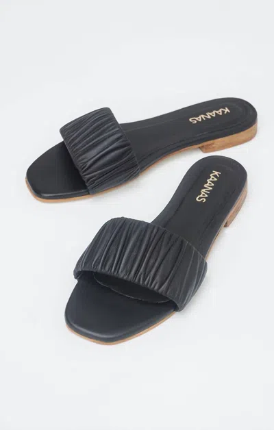 Kaanas Pekan Ruched Leather Slide Sandal In Black