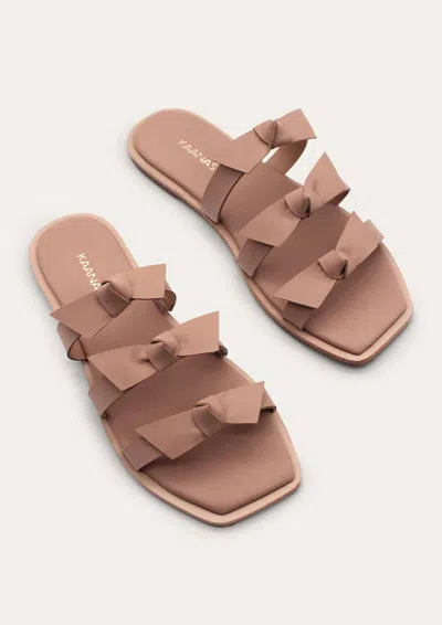 Kaanas Recife Bow Leather Slide In Nude In Beige