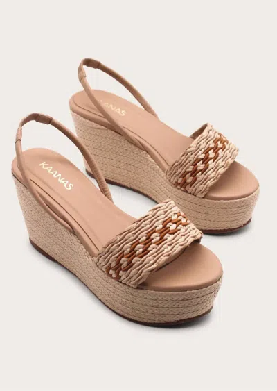 Kaanas Santiago Raffia Wedge In Almond In Beige