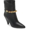Kaanas Spencer Golden Chain Pointed Toe Leather Bootie In Black