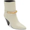 Kaanas Spencer Golden Chain Pointed Toe Leather Bootie In White